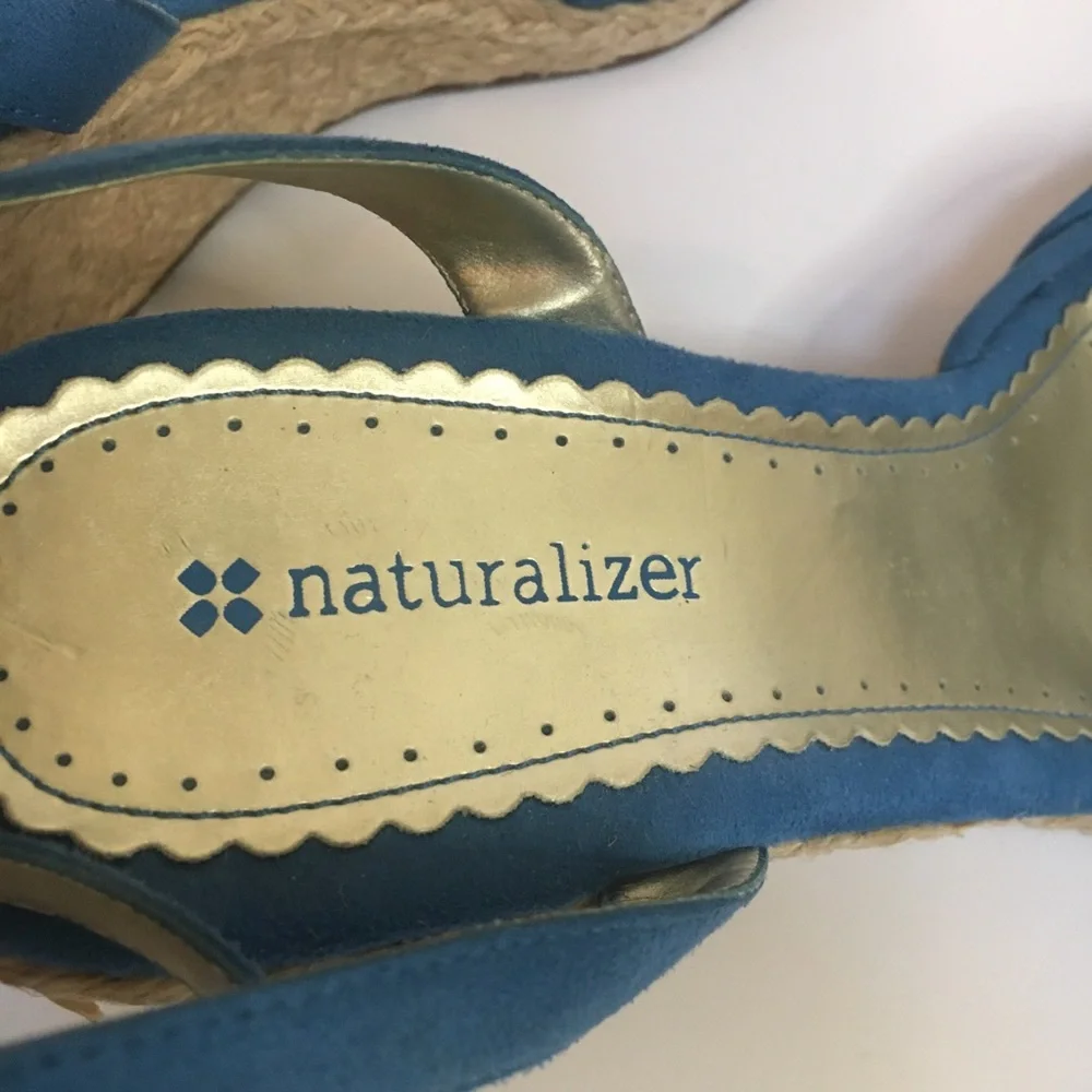 Naturalizer Teal Blue Suede Espadrille Wedge Sandals